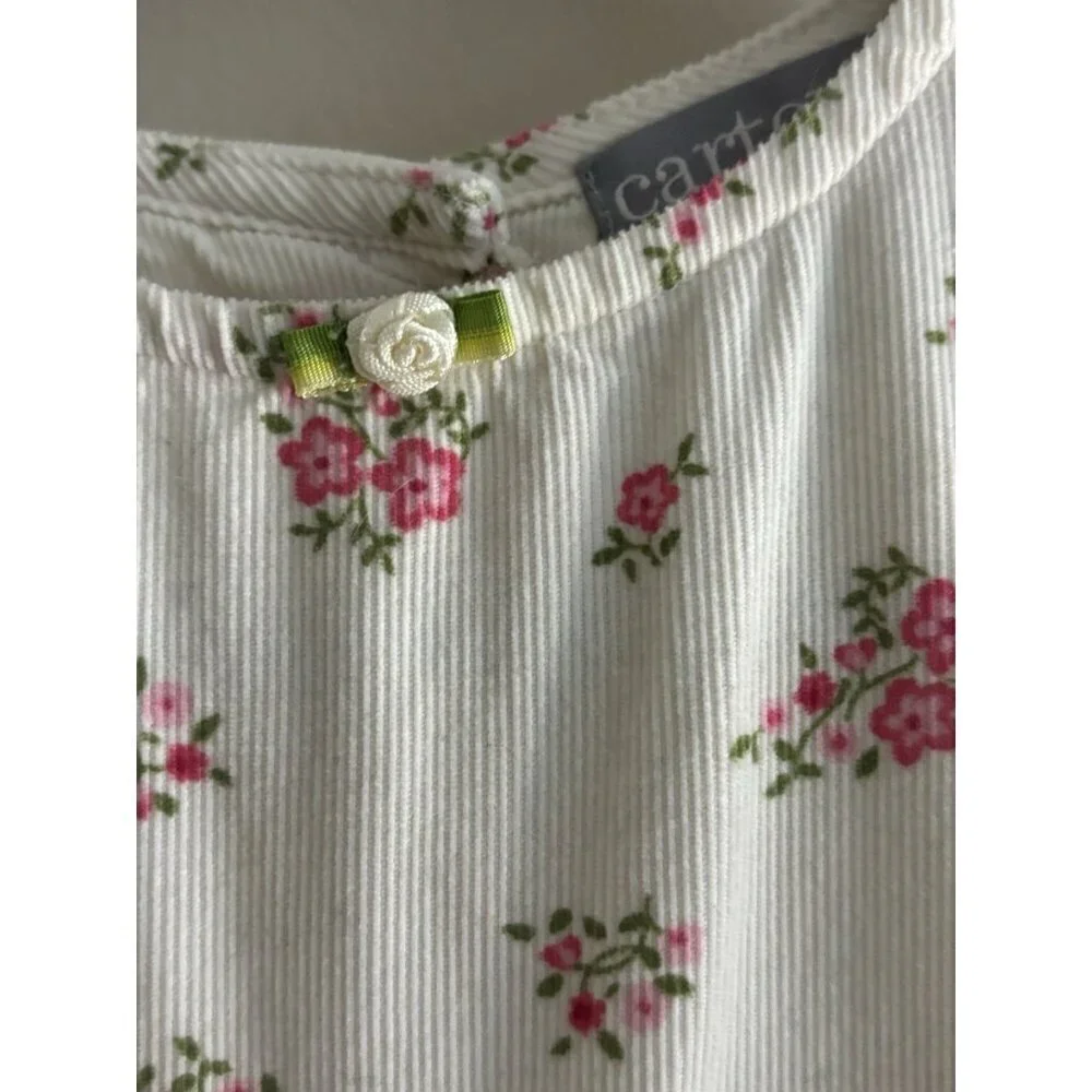 Vintage 90s Girl Carter's 24 Months Pink Roses Garden‎ Soft Corduroy Romper
